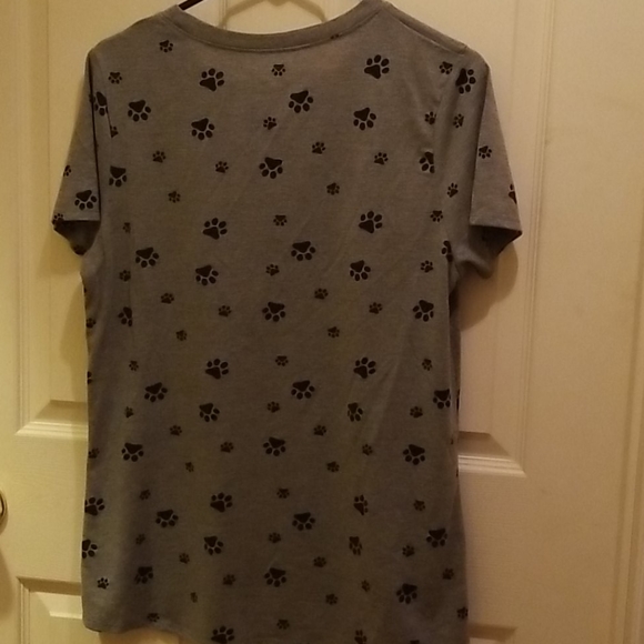 Grey T-shirt w/black paw prints - Picture 2 of 3